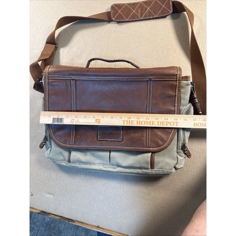 Tommy Bahama Canvas & Leather Messenger Bag | Brown Tan Laptop Travel